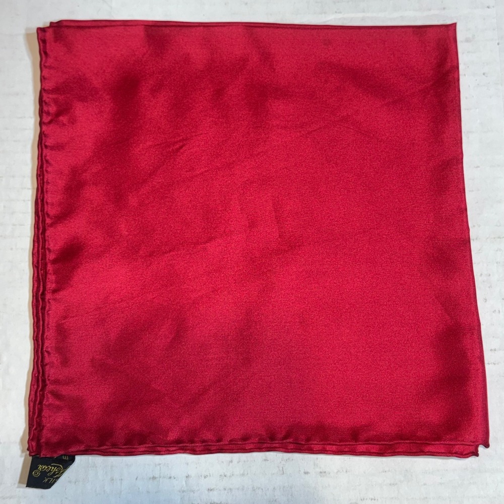 Ashear Pocket Square Hand Rolled Edges Mens OS 100% Silk Red
